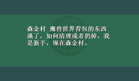 森金村 魔兽世界背包的东西满了，如何清理或者扔掉，我是新手，现在森金村。