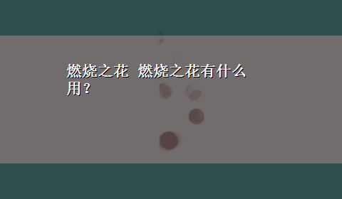 燃烧之花 燃烧之花有什么用？