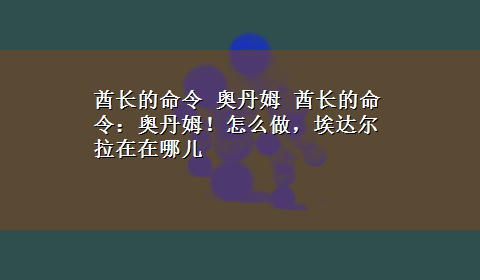 酋长的命令 奥丹姆 酋长的命令：奥丹姆！怎么做，埃达尔拉在在哪儿