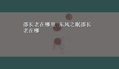 邵长老在哪里 东风之眠邵长老在哪