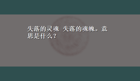 失落的灵魂 失落的魂魄。意思是什么？