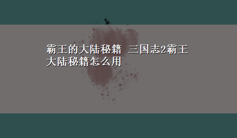 霸王的大陆秘籍 三国志2霸王大陆秘籍怎么用