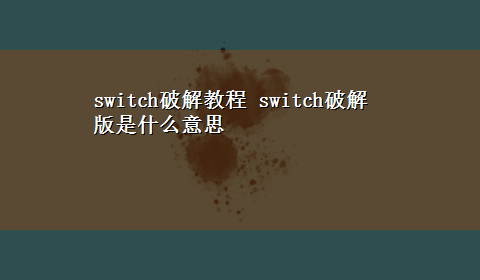 switch破解教程 switch破解版是什么意思