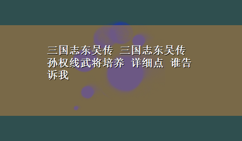 三国志东吴传 三国志东吴传孙权线武将培养 详细点 谁告诉我