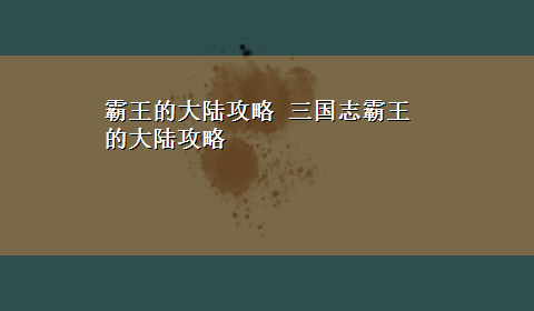 霸王的大陆攻略 三国志霸王的大陆攻略