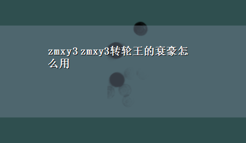 zmxy3 zmxy3转轮王的衰豪怎么用