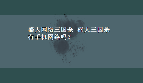 盛大网络三国杀 盛大三国杀有手机网络吗？