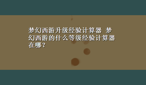 梦幻西游升级经验计算器 梦幻西游的什么等级经验计算器在哪？