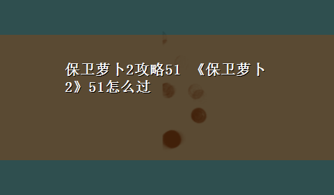 保卫萝卜2攻略51 《保卫萝卜2》51怎么过