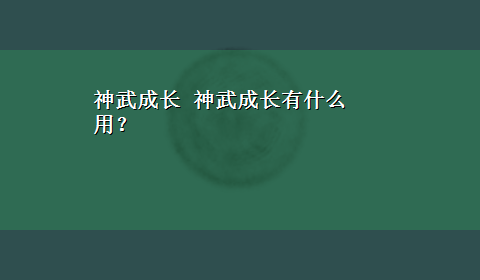 神武成长 神武成长有什么用？