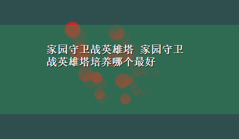 家园守卫战英雄塔 家园守卫战英雄塔培养哪个最好