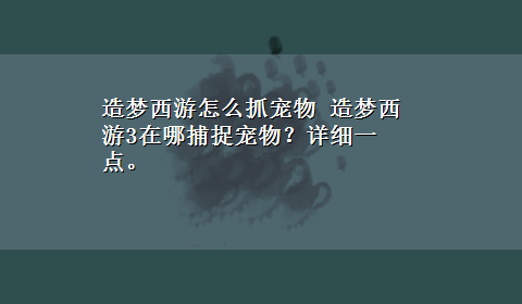 造梦西游怎么抓宠物 造梦西游3在哪捕捉宠物？详细一点。