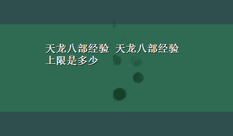 天龙八部经验 天龙八部经验上限是多少