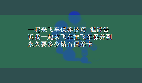 一起来飞车保养技巧 谁能告诉我一起来飞车把飞车保养到永久要多少钻石保养卡