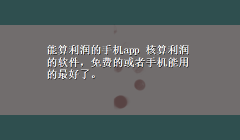 能算利润的手机app 核算利润的软件，免费的或者手机能用的最好了。