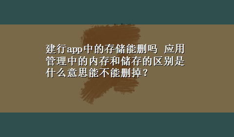 建行app中的存储能删吗 应用管理中的内存和储存的区别是什么意思能不能删掉？