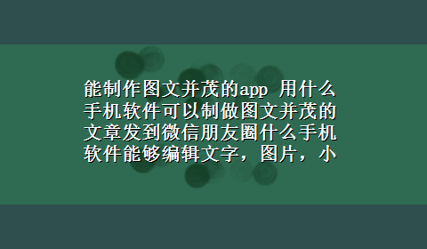 能制作图文并茂的app 用什么手机软件可以制做图文并茂的文章发到微信朋友圈什么手机软件能够编辑文字，图片，小视频制成小程序