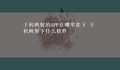 手机映射的APP在哪里能下 手机映射下什么软件