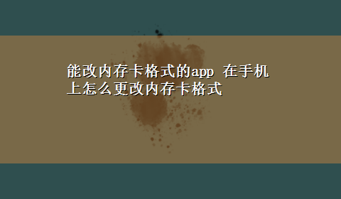 能改内存卡格式的app 在手机上怎么更改内存卡格式