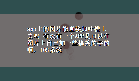 app上的图片能直接加吐槽上去吗 有没有一个APP是可以在图片上自己加一些搞笑的字的啊，iOS系统