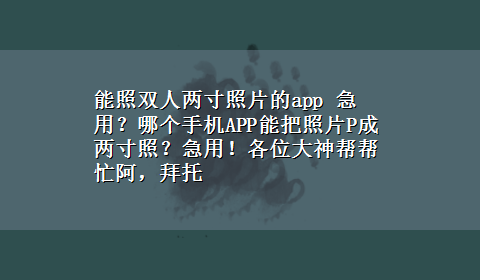 能照双人两寸照片的app 急用？哪个手机APP能把照片P成两寸照？急用！各位大神帮帮忙阿，拜托