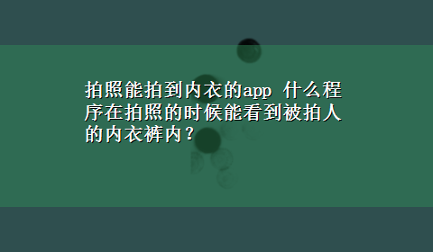 拍照能拍到内衣的app 什么程序在拍照的时候能看到被拍人的内衣裤内？