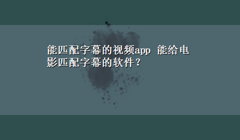 能匹配字幕的视频app 能给电影匹配字幕的软件？