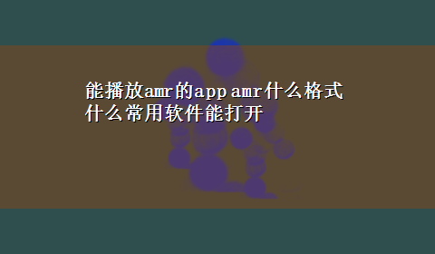 能播放amr的app amr什么格式 什么常用软件能打开