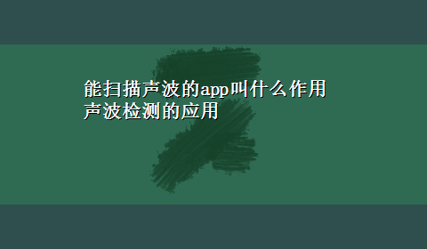 能扫描声波的app叫什么作用 声波检测的应用