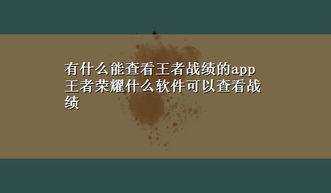 有什么能查看王者战绩的app 王者荣耀什么软件可以查看战绩