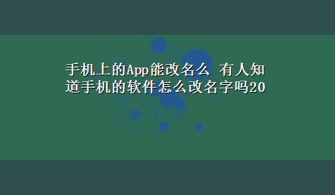 手机上的App能改名么 有人知道手机的软件怎么改名字吗20