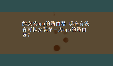 能安装app的路由器 现在有没有可以安装第三方app的路由器？