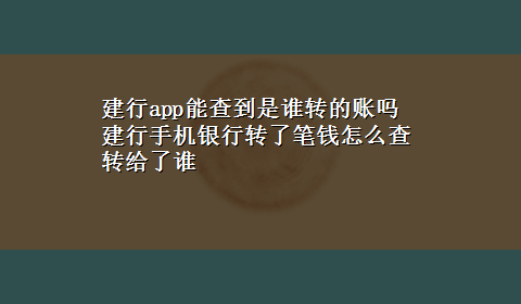 建行app能查到是谁转的账吗 建行手机银行转了笔钱怎么查转给了谁