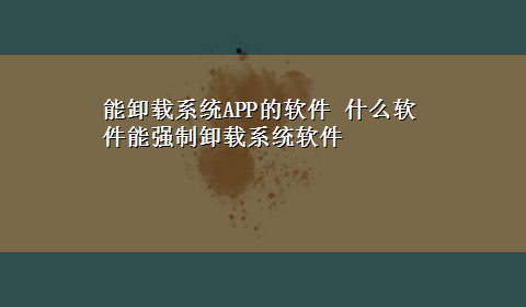 能卸载系统APP的软件 什么软件能强制卸载系统软件