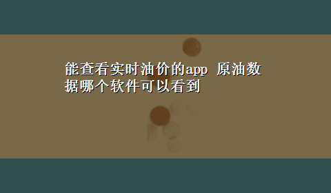 能查看实时油价的app 原油数据哪个软件可以看到