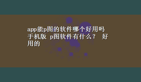 app能p图的软件哪个好用吗 手机版 p图软件有什么？ 好用的