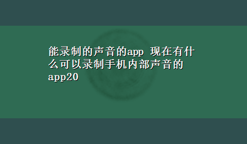 能录制的声音的app 现在有什么可以录制手机内部声音的app20