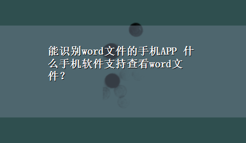 能识别word文件的手机APP 什么手机软件支持查看word文件？