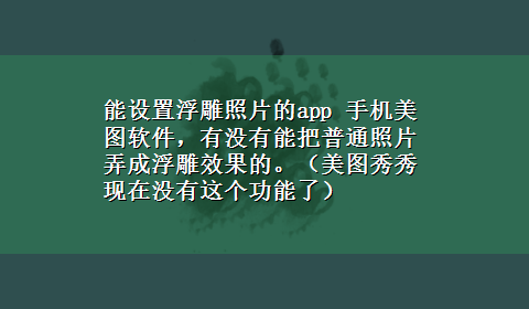 能设置浮雕照片的app 手机美图软件，有没有能把普通照片弄成浮雕效果的。（美图秀秀现在没有这个功能了）