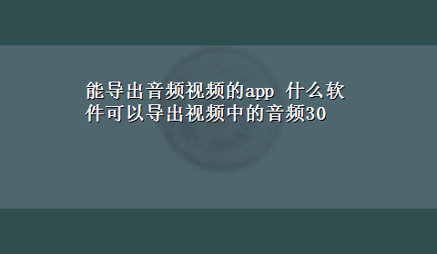 能导出音频视频的app 什么软件可以导出视频中的音频30