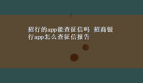 招行的app能查征信吗 招商银行app怎么查征信报告