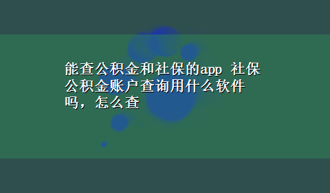 能查公积金和社保的app 社保公积金账户查询用什么软件吗，怎么查