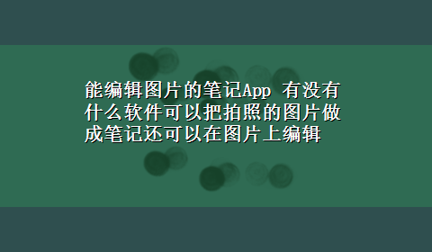 能编辑图片的笔记App 有没有什么软件可以把拍照的图片做成笔记还可以在图片上编辑