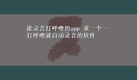 能录音打呼噜的app 求一个一打呼噜就自动录音的软件