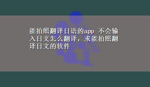 能拍照翻译日语的app 不会输入日文怎么翻译，求能拍照翻译日文的软件