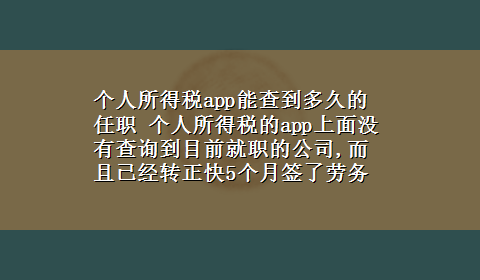 个人所得税app能查到多久的任职 个人所得税的app上面没有查询到目前就职的公司,而且已经转正快5个月签了劳务合同的了,会有不利吗?