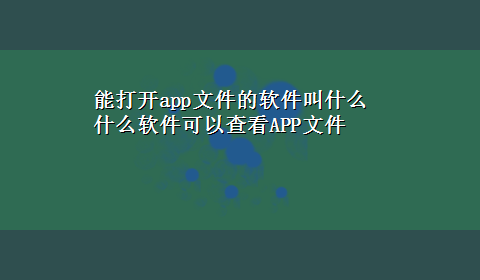 能打开app文件的软件叫什么 什么软件可以查看APP文件