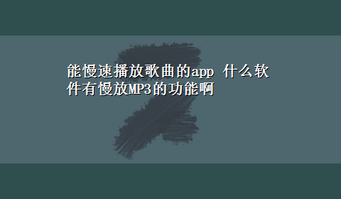 能慢速播放歌曲的app 什么软件有慢放MP3的功能啊