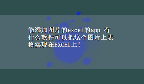 能添加图片的excel的app 有什么软件可以把这个图片上表格实现在EXCEL上!