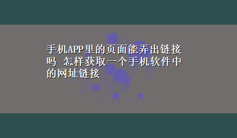 手机APP里的页面能弄出链接吗 怎样获取一个手机软件中的网址链接